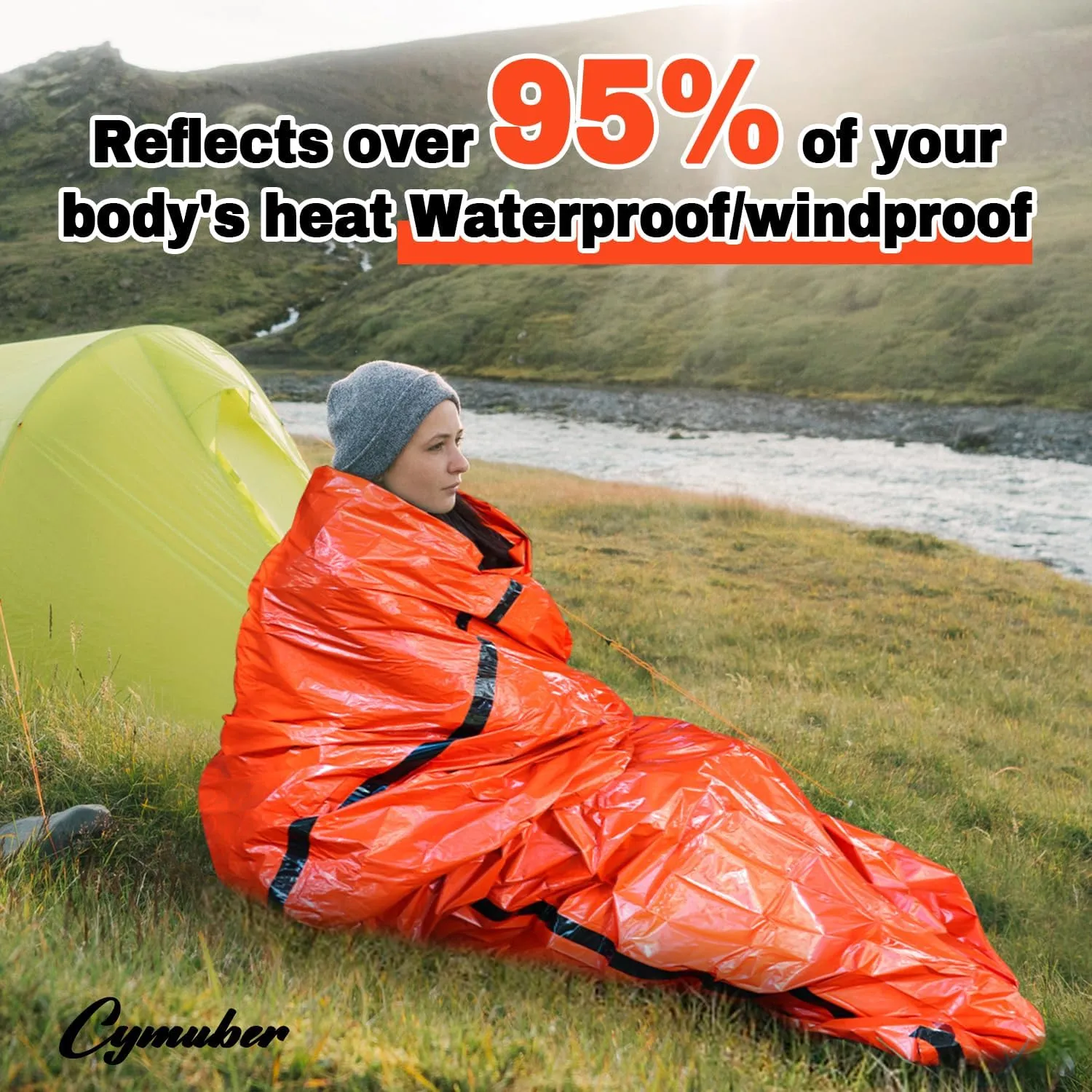 Emergency Sleeping Bag Survival Bag, Cymuber Portable Waterproof Thermal Bivy Sacks Tac Bivvy Bags,Camping Mylar Sleeping Bag Survival Gear Emergency Blankets Survival Shelter