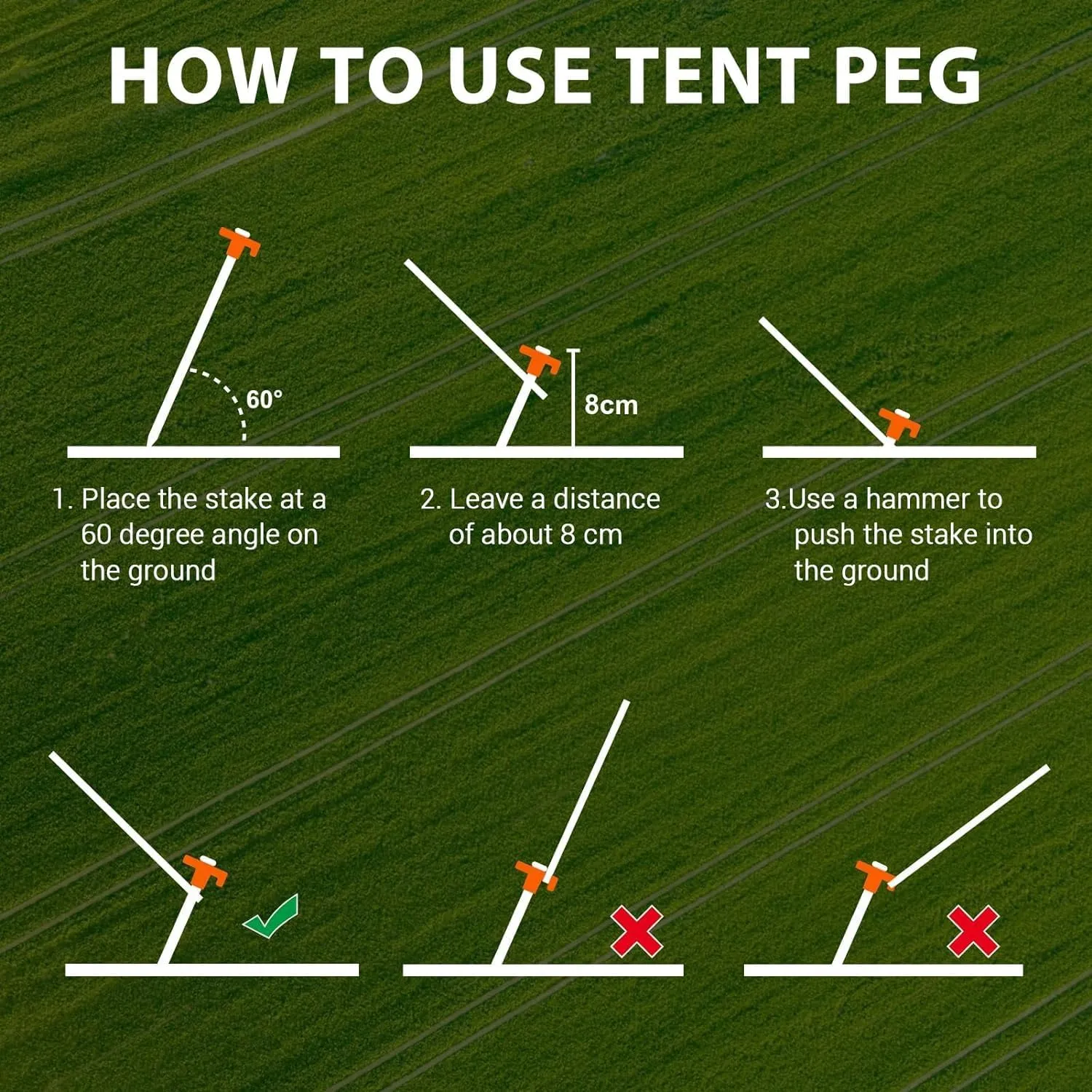 Eurmax USA Galvanized Non-Rust Camping Family Tent Pop Up Tent Stakes Ice Tools Heavy Duty 20pc-Pack, with 4x10ft Ropes & 1 Orange Stopper