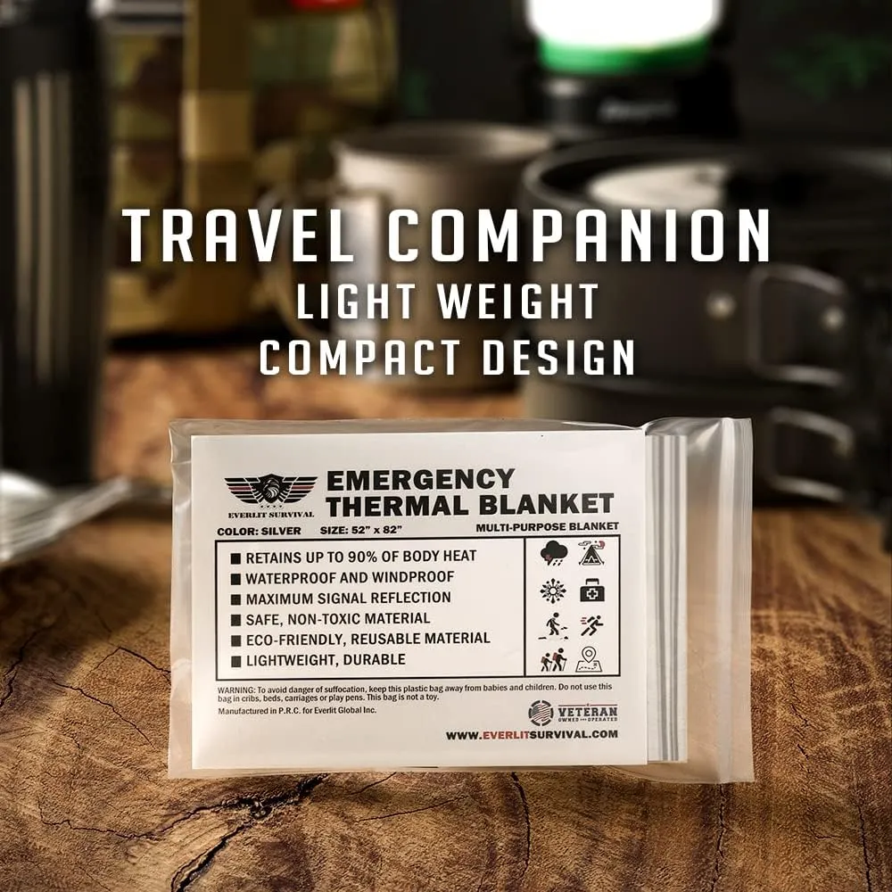 EVERLIT Survival Emergency Mylar Thermal Blankets -Space Blanket Survival kit Camping Blanket Perfect for First Aid Kit, Outdoors,Hiking,Survival,Bug Out Bag,Marathons (Silver, 12 Pack)