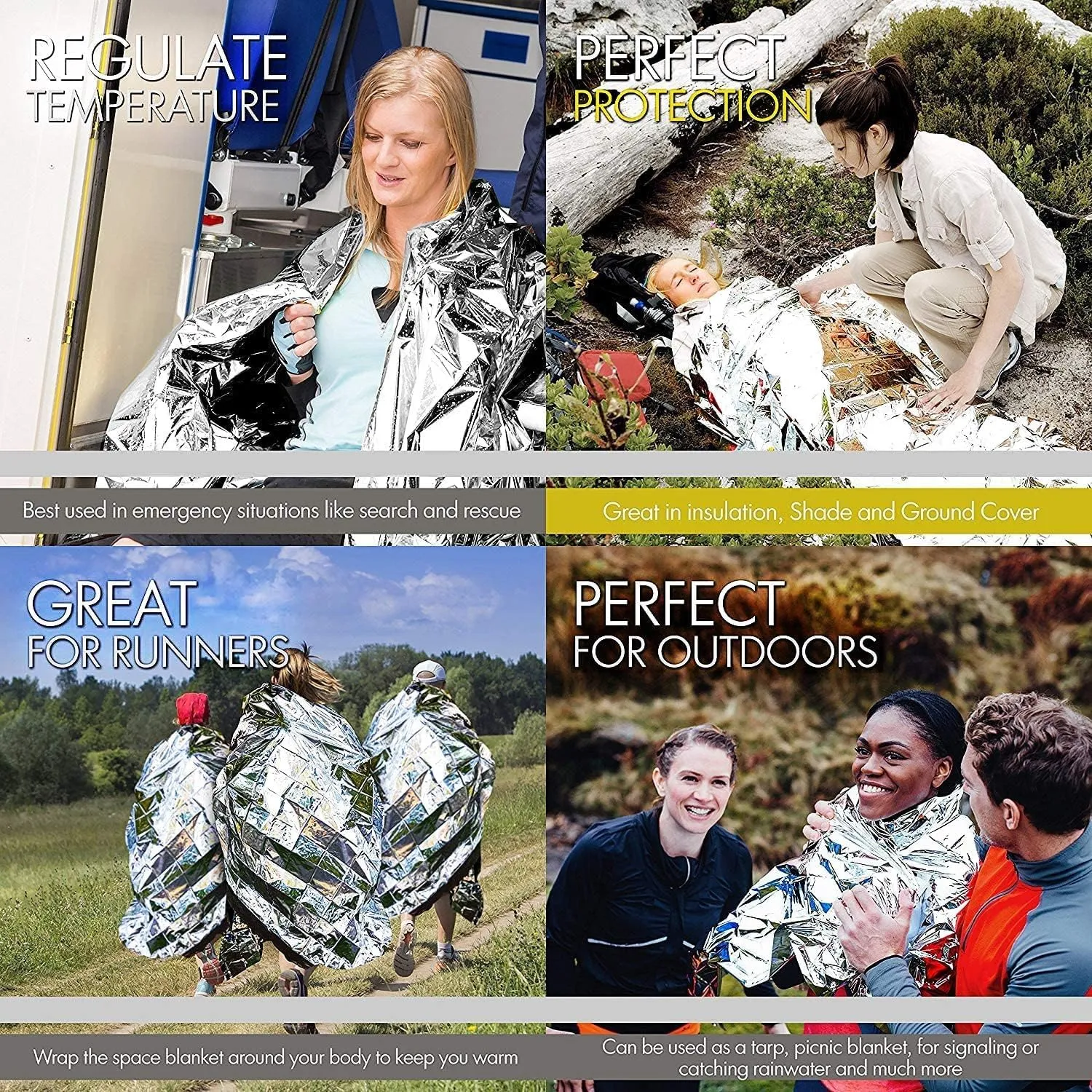 EVERLIT Survival Emergency Mylar Thermal Blankets -Space Blanket Survival kit Camping Blanket Perfect for First Aid Kit, Outdoors,Hiking,Survival,Bug Out Bag,Marathons (Silver, 12 Pack)