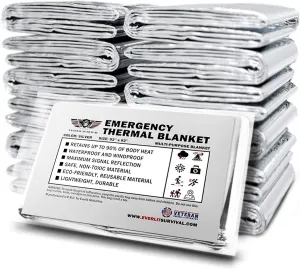 EVERLIT Survival Emergency Mylar Thermal Blankets -Space Blanket Survival kit Camping Blanket Perfect for First Aid Kit, Outdoors,Hiking,Survival,Bug Out Bag,Marathons (Silver, 12 Pack)