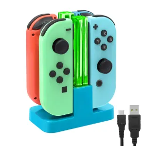 FastSnail Charging Dock Compatible with Nintendo Switch for Joy Con & OLED Model Controller with Lamppost LED Indication, Charger Stand Station Compatible with Joy Cons with Charging Cable (Blue)