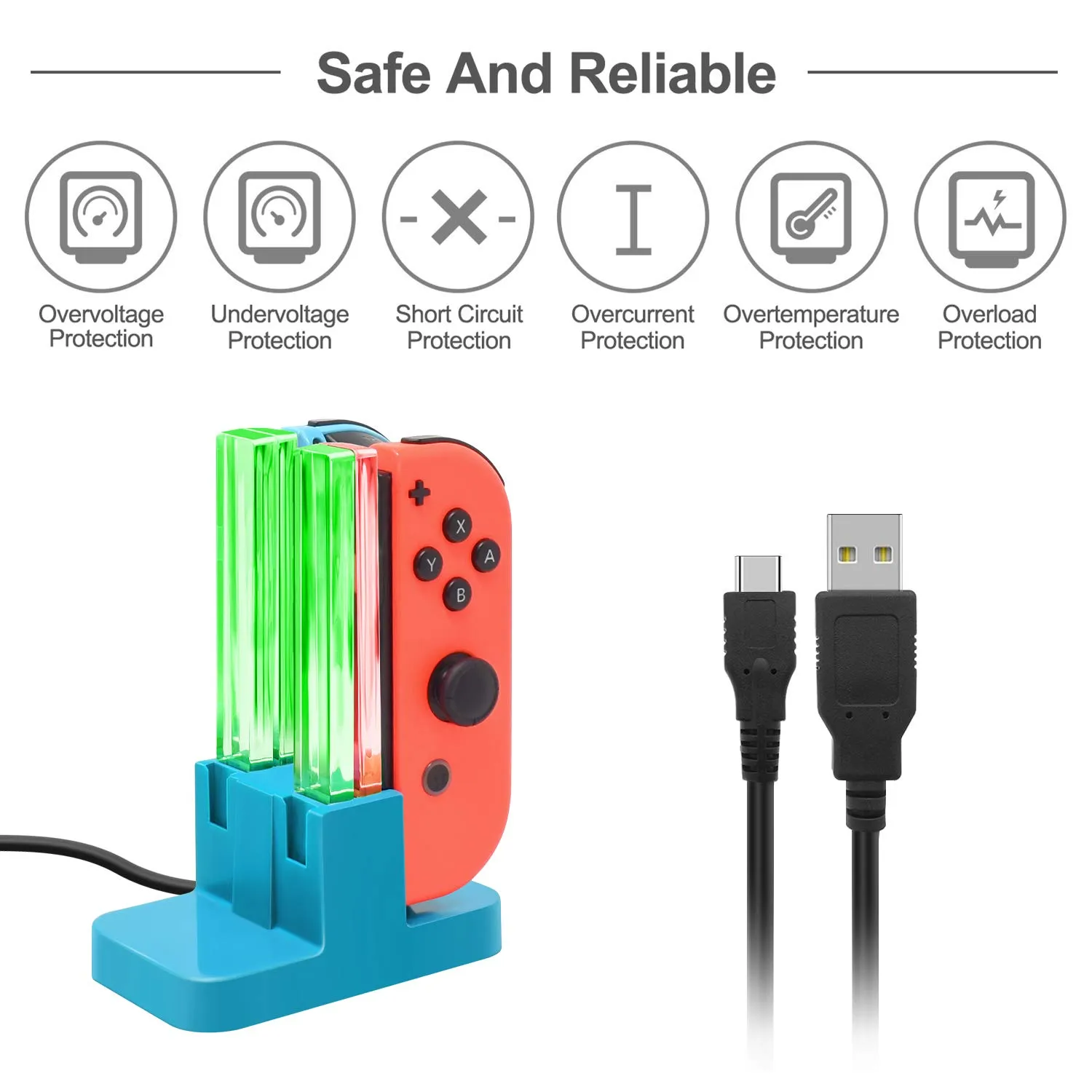 FastSnail Charging Dock Compatible with Nintendo Switch for Joy Con & OLED Model Controller with Lamppost LED Indication, Charger Stand Station Compatible with Joy Cons with Charging Cable (Blue)