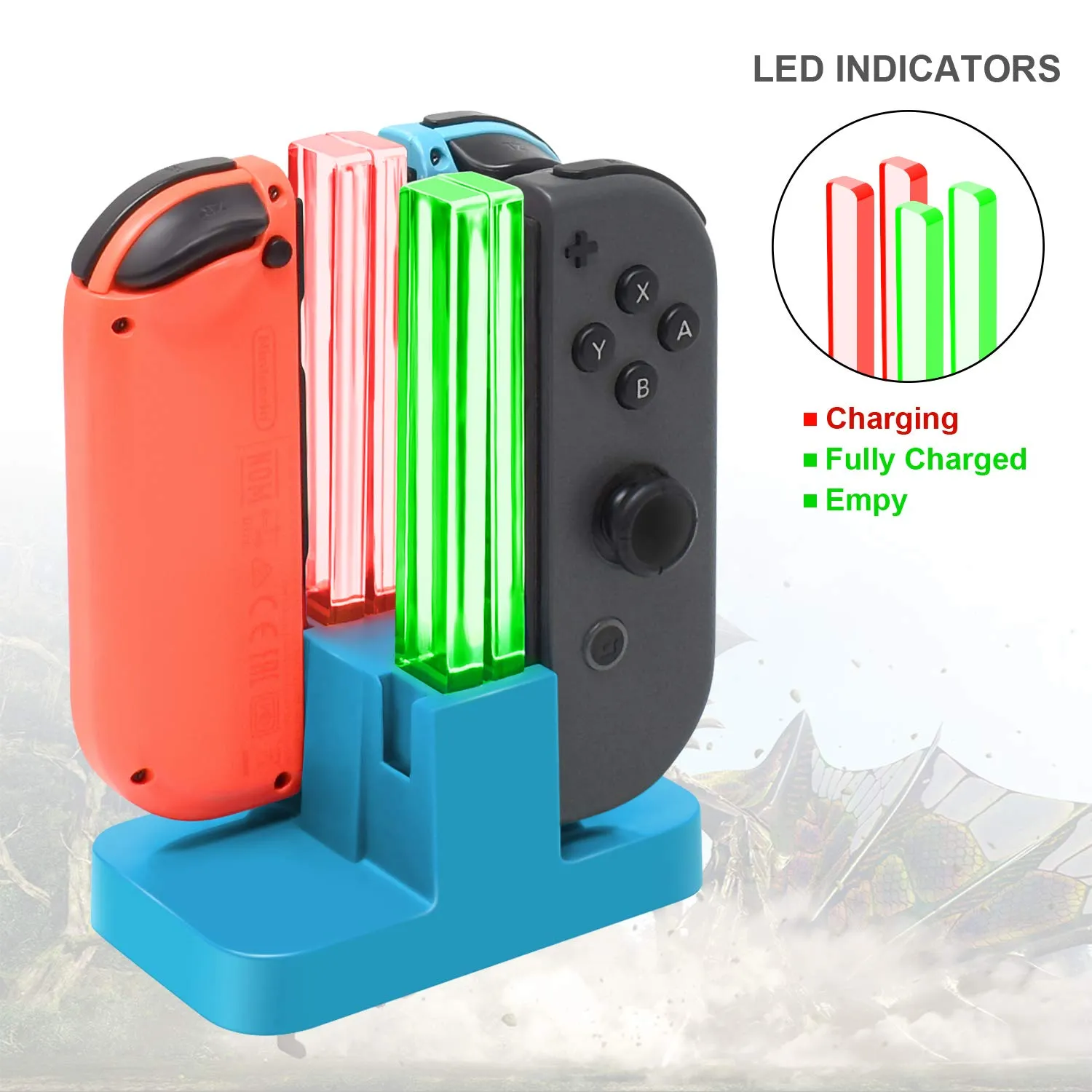 FastSnail Charging Dock Compatible with Nintendo Switch for Joy Con & OLED Model Controller with Lamppost LED Indication, Charger Stand Station Compatible with Joy Cons with Charging Cable (Blue)