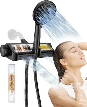 Filtered Shower Head with Handheld Combo Matte Black - Dual 2-in-1 Spa System with Massage Shower Head and 10 Modes Hand Held Shower Head, High Pressure, Built in Power Wash Mode