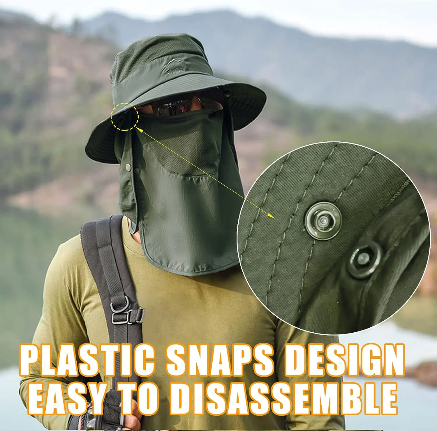 Fishing Hat for Men & Women, Outdoor UV Sun Protection Wide Brim Hat with Face Cover & Neck Flap