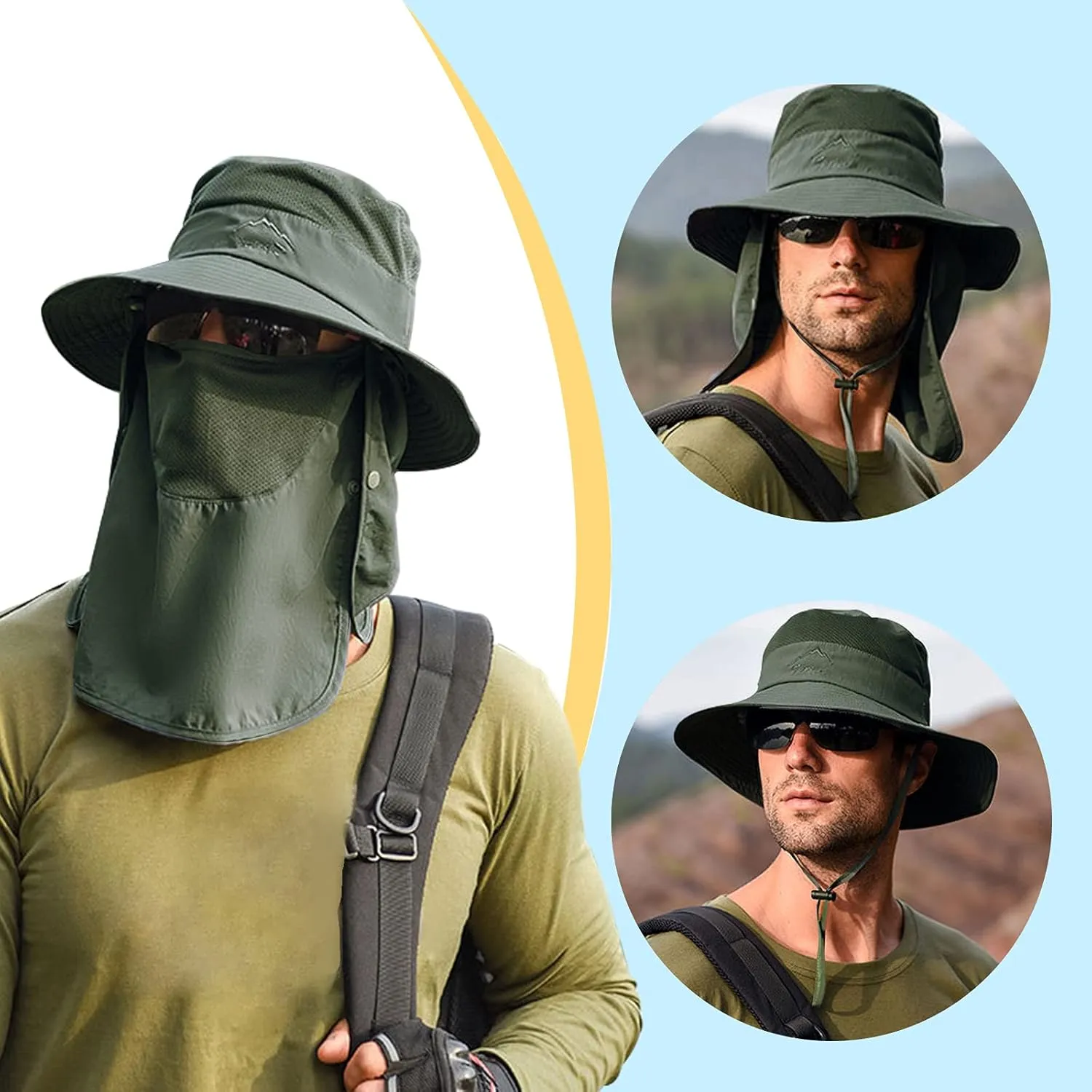Fishing Hat for Men & Women, Outdoor UV Sun Protection Wide Brim Hat with Face Cover & Neck Flap
