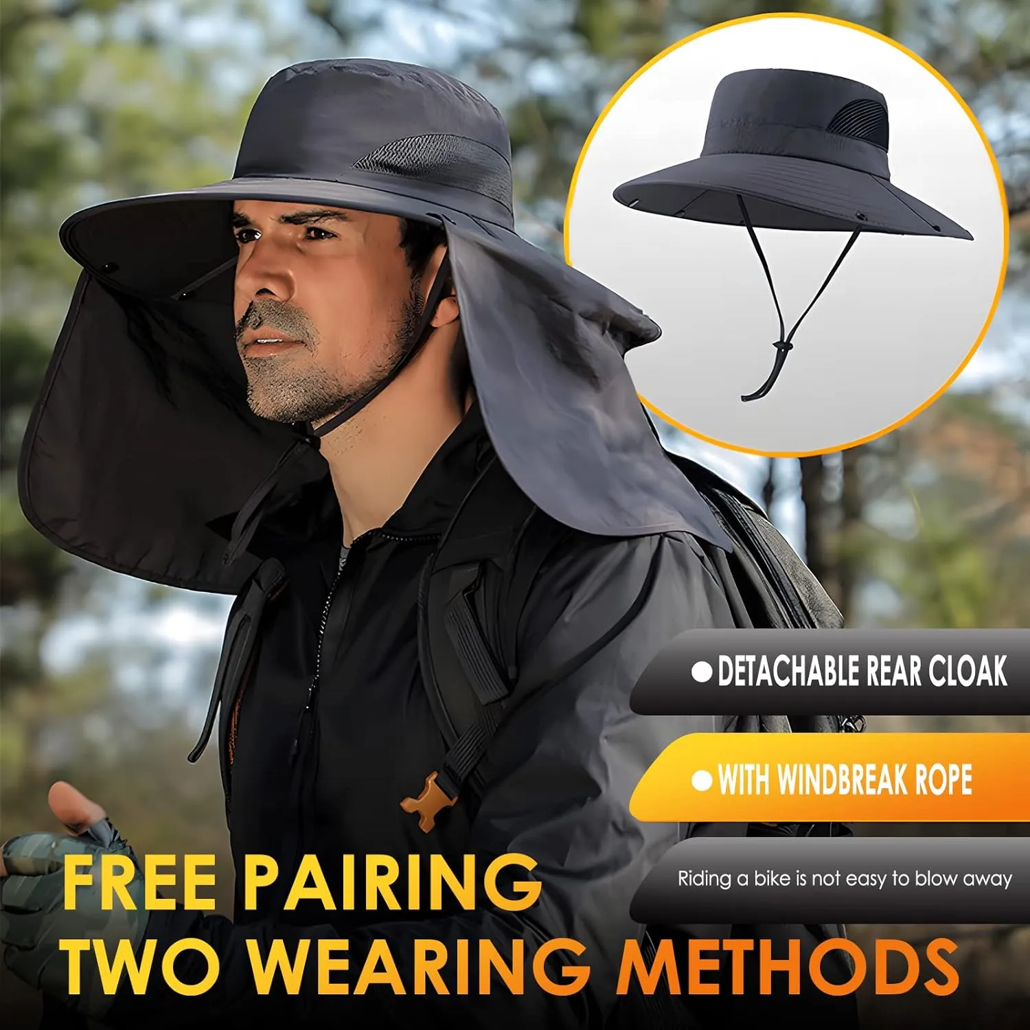 Fishing Hat for Men&Women,Outdoor UV Waterproof Wide Brim Bucket Hat,UPF50  Sun Hat with Neck Flap