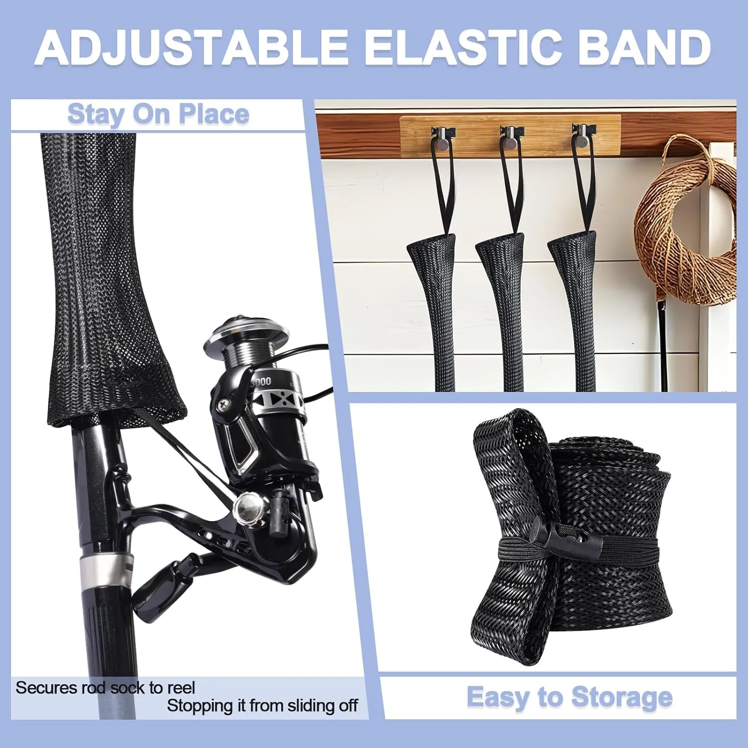 Fishing Rod Sleeve - Fishing Pole Sleeve Fishing Rod Cover for Casting Rod, Sea Fishing Rod, Fly Rod - Braided Mesh Rod Protector Fishing Rod Sock