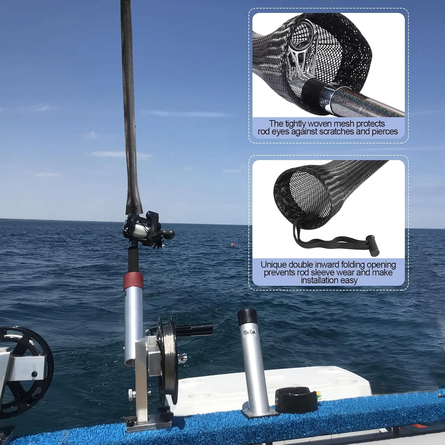 Fishing Rod Sleeve - Fishing Pole Sleeve Fishing Rod Cover for Casting Rod, Sea Fishing Rod, Fly Rod - Braided Mesh Rod Protector Fishing Rod Sock