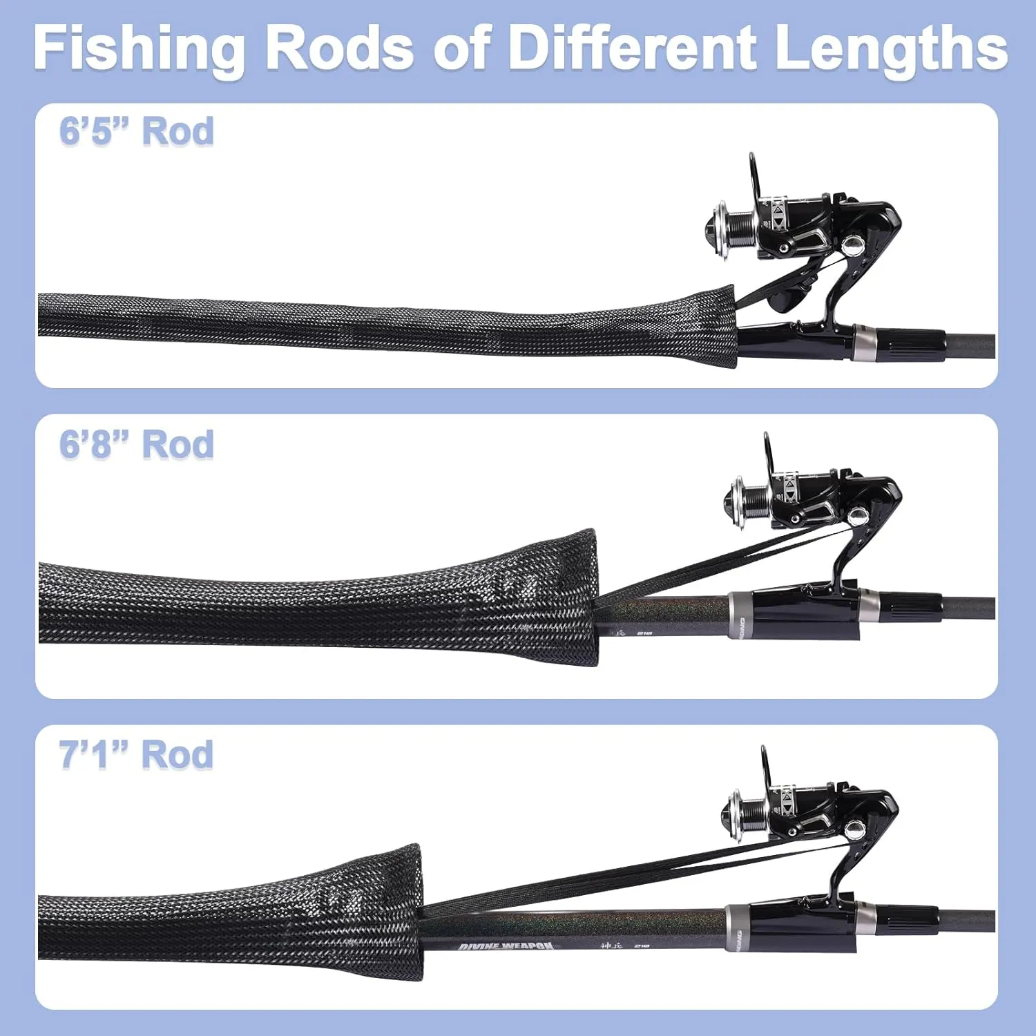 Fishing Rod Sleeve - Fishing Pole Sleeve Fishing Rod Cover for Casting Rod, Sea Fishing Rod, Fly Rod - Braided Mesh Rod Protector Fishing Rod Sock