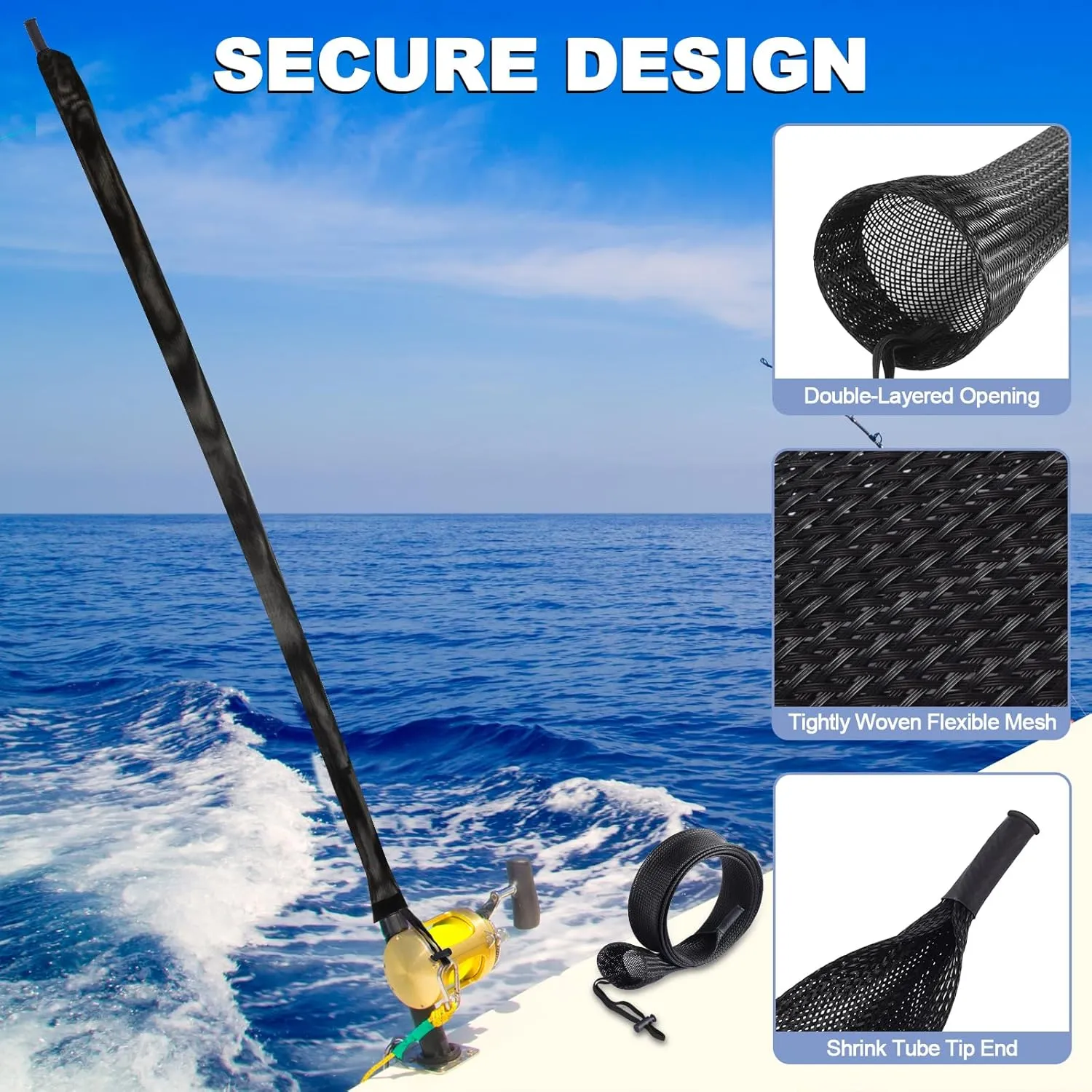 Fishing Rod Sleeve - Fishing Pole Sleeve Fishing Rod Cover for Casting Rod, Sea Fishing Rod, Fly Rod - Braided Mesh Rod Protector Fishing Rod Sock