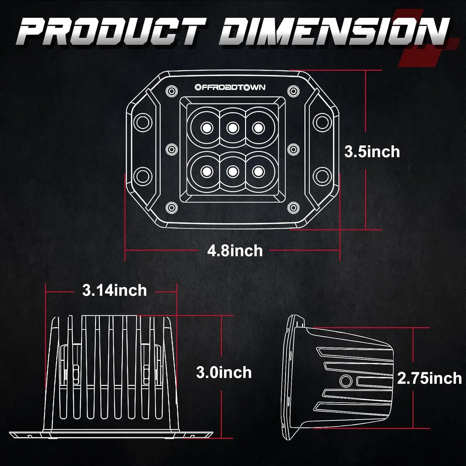 Flush Mount LED Pods, OFFROADTOWN 5'' 12,000LM CREE LED Driving Lights Reverse Backup Light Flush Light Bar Off Road Lights Work Light for Truck Pickup UTV ATV SUV Boat 4x4 Car