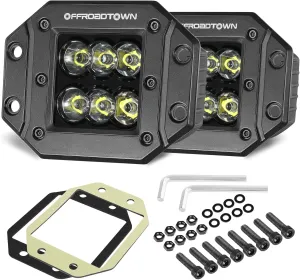 Flush Mount LED Pods, OFFROADTOWN 5'' 12,000LM CREE LED Driving Lights Reverse Backup Light Flush Light Bar Off Road Lights Work Light for Truck Pickup UTV ATV SUV Boat 4x4 Car