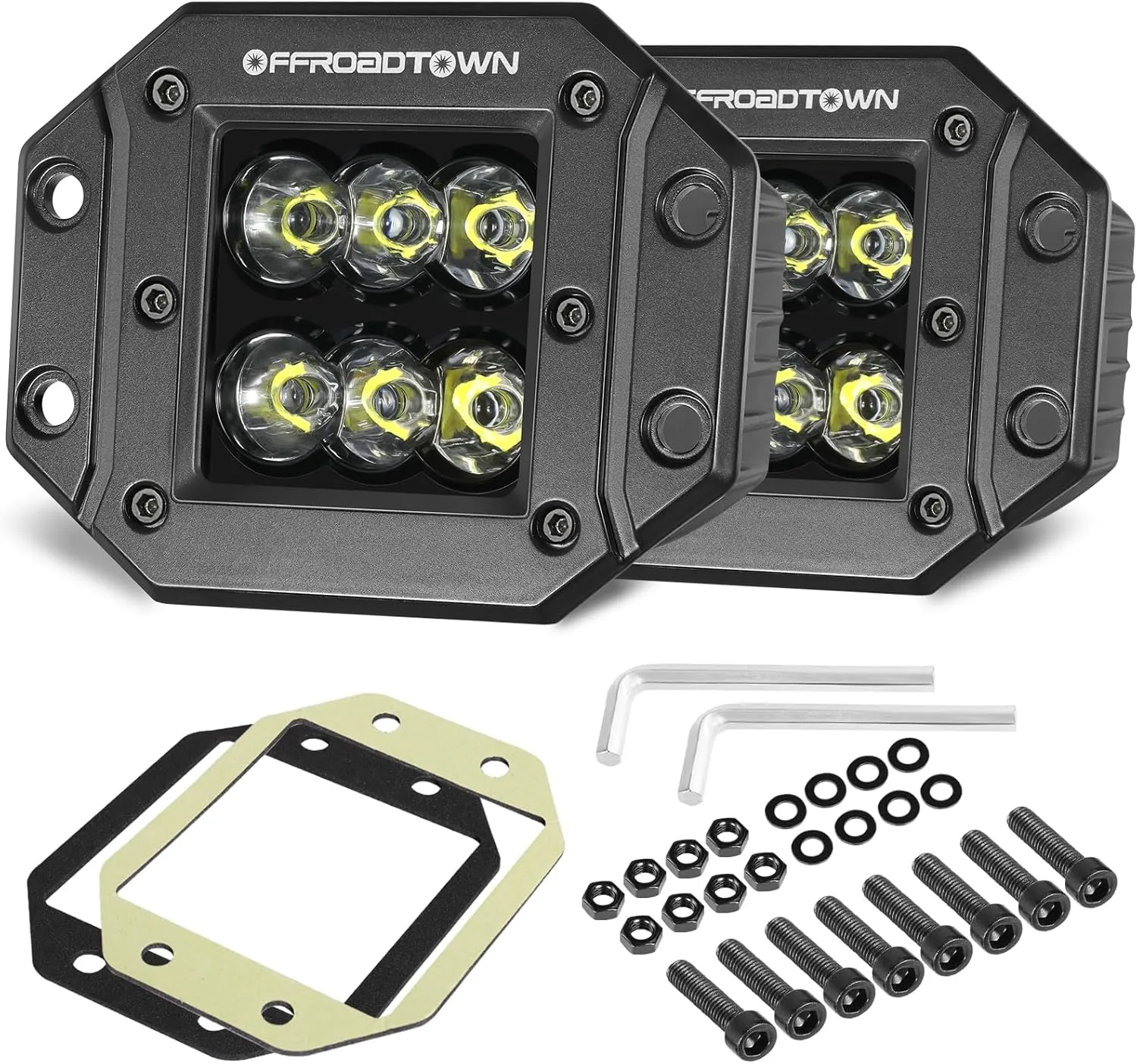 Flush Mount LED Pods, OFFROADTOWN 5'' 12,000LM CREE LED Driving Lights Reverse Backup Light Flush Light Bar Off Road Lights Work Light for Truck Pickup UTV ATV SUV Boat 4x4 Car