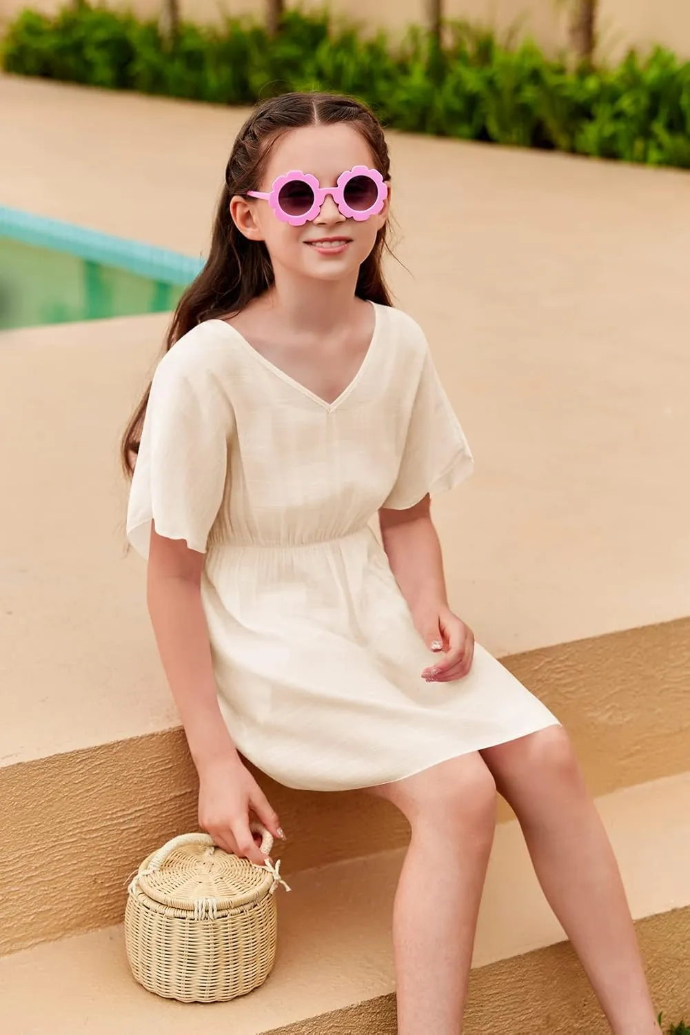 Fommykin Girls Swimwear Cover Ups Kids Beach Bathing Suit Coverups Cute Sweet Bikini Swimsuit Tunic Dress