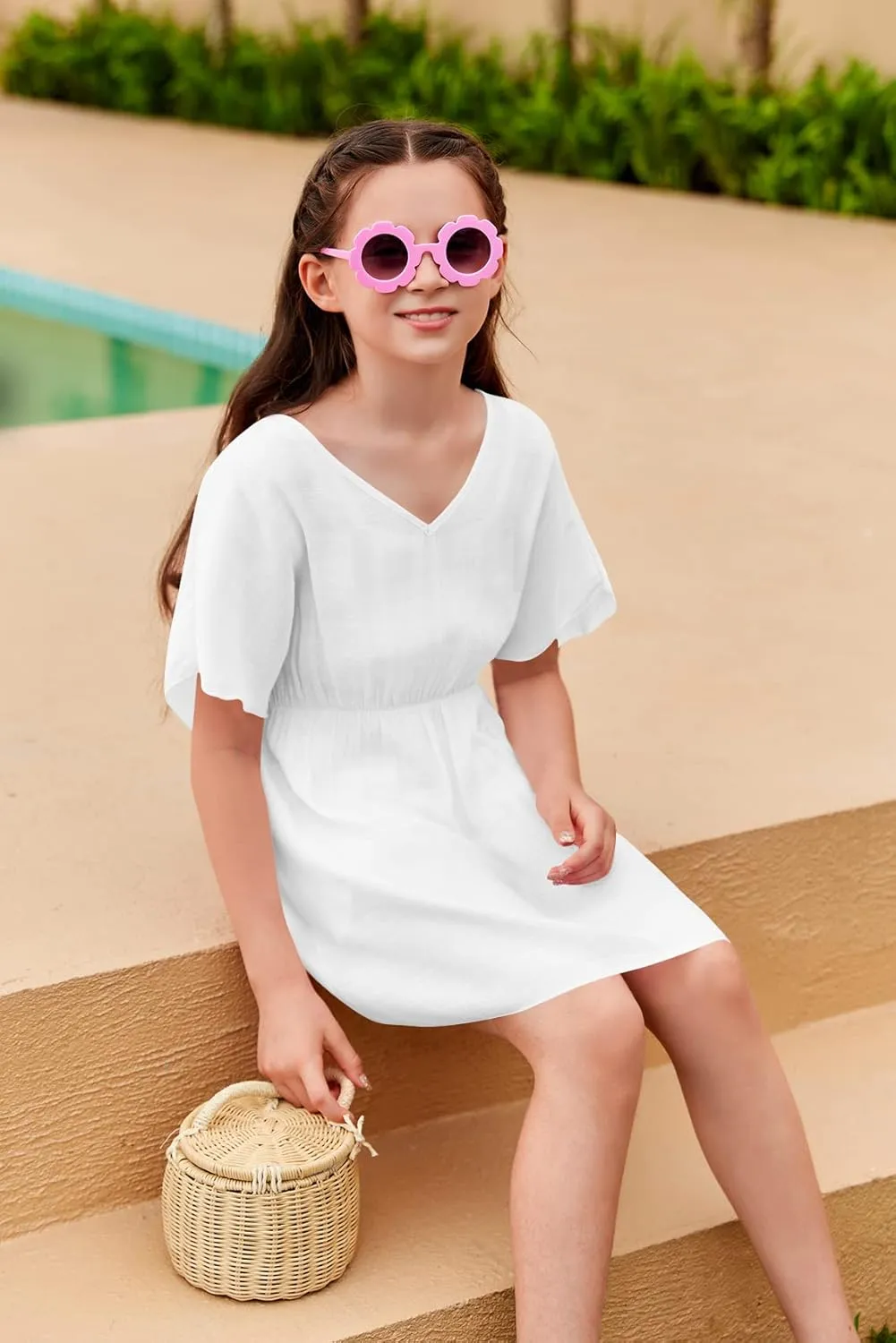 Fommykin Girls Swimwear Cover Ups Kids Beach Bathing Suit Coverups Cute Sweet Bikini Swimsuit Tunic Dress