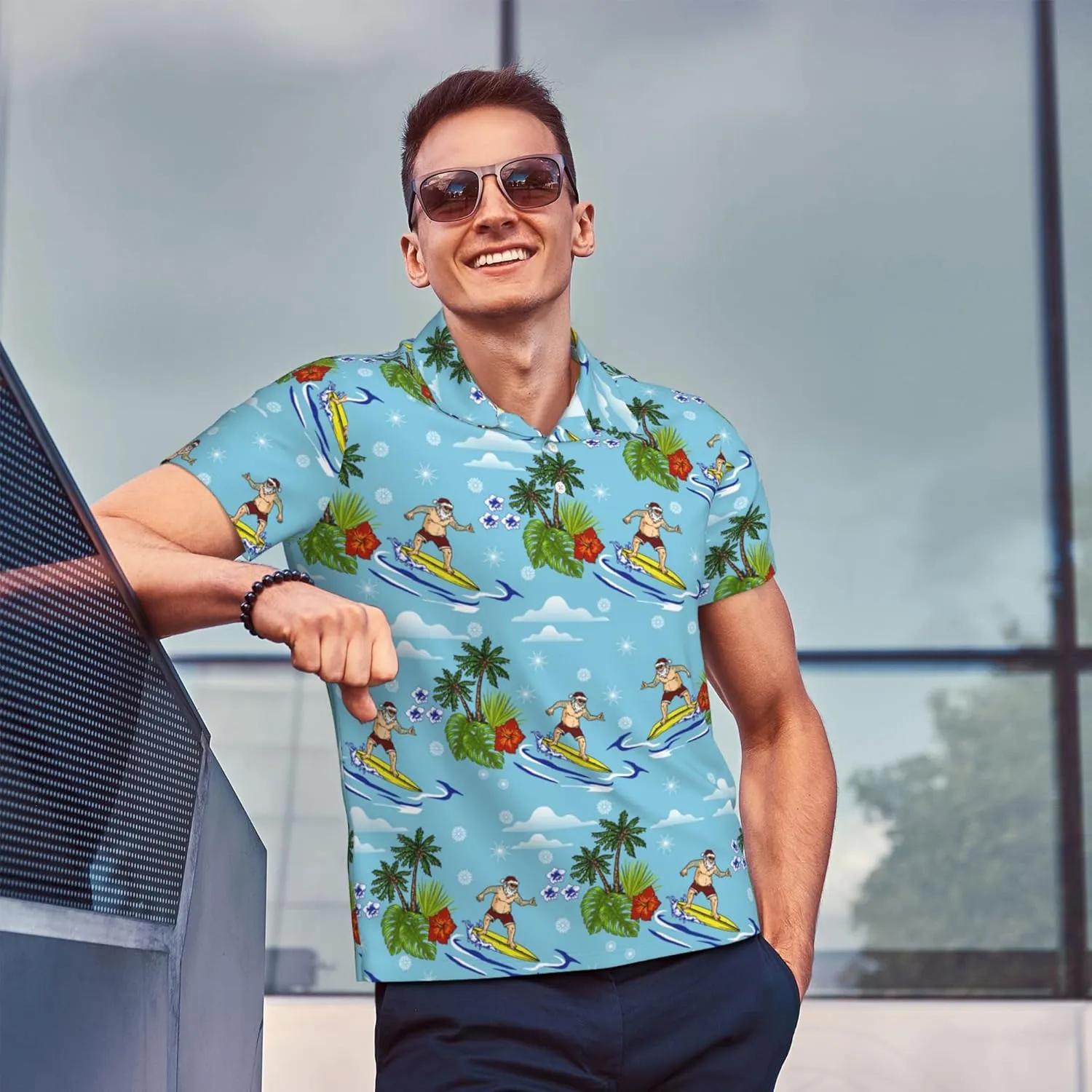 Funny Christmas Couple Golf Shirts,Matching Hawaiian Golf Shirt for Couple,Moisture Wicking Couple Polo Shirt for Men Women