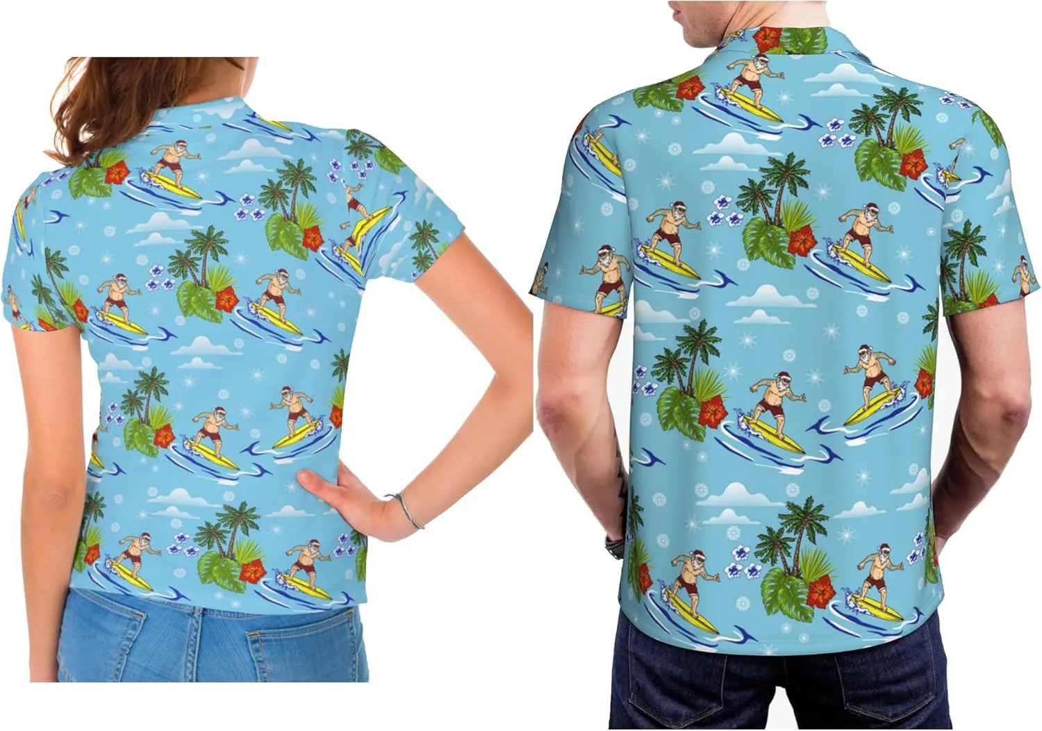 Funny Christmas Couple Golf Shirts,Matching Hawaiian Golf Shirt for Couple,Moisture Wicking Couple Polo Shirt for Men Women