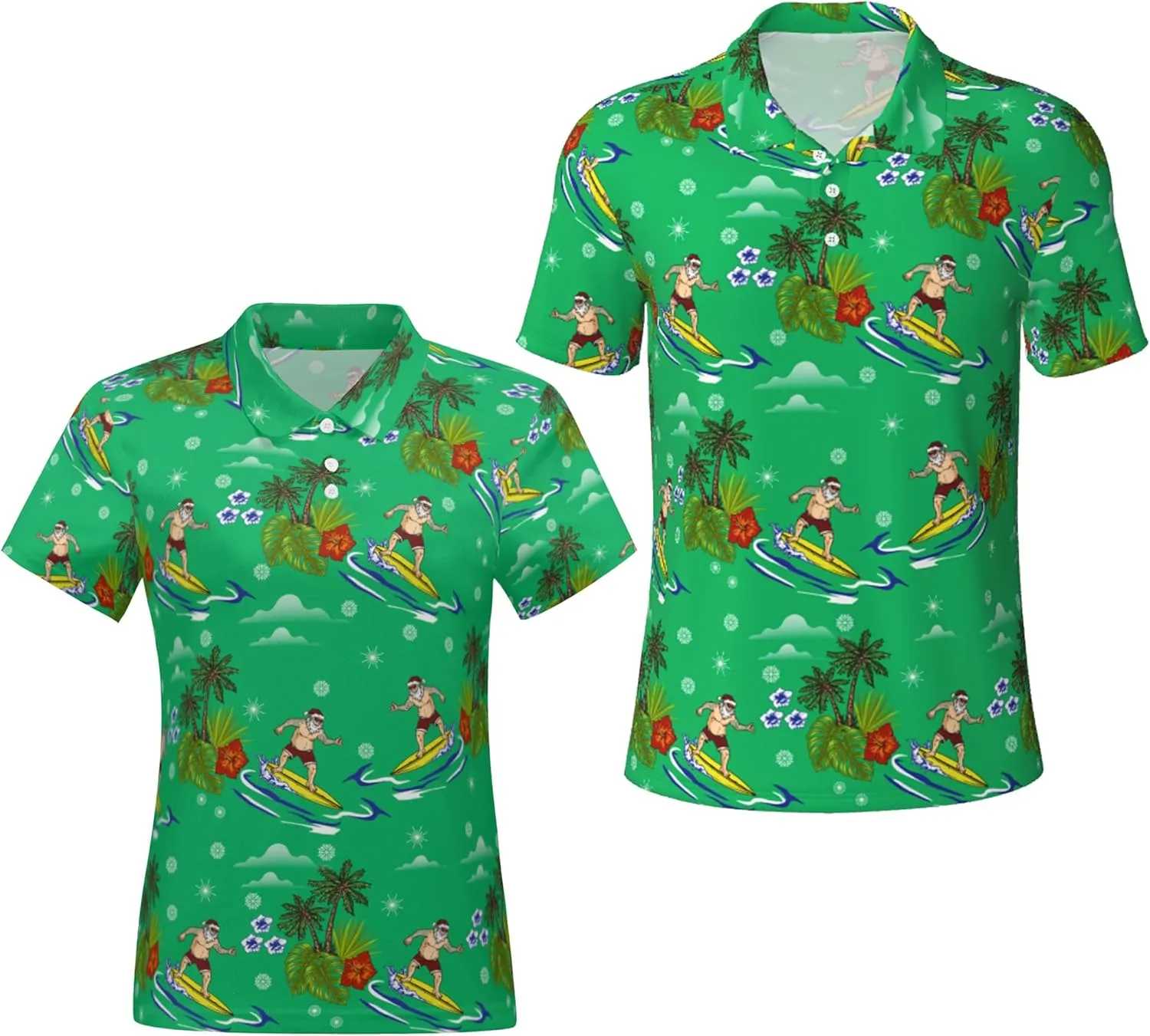Funny Christmas Couple Golf Shirts,Matching Hawaiian Golf Shirt for Couple,Moisture Wicking Couple Polo Shirt for Men Women