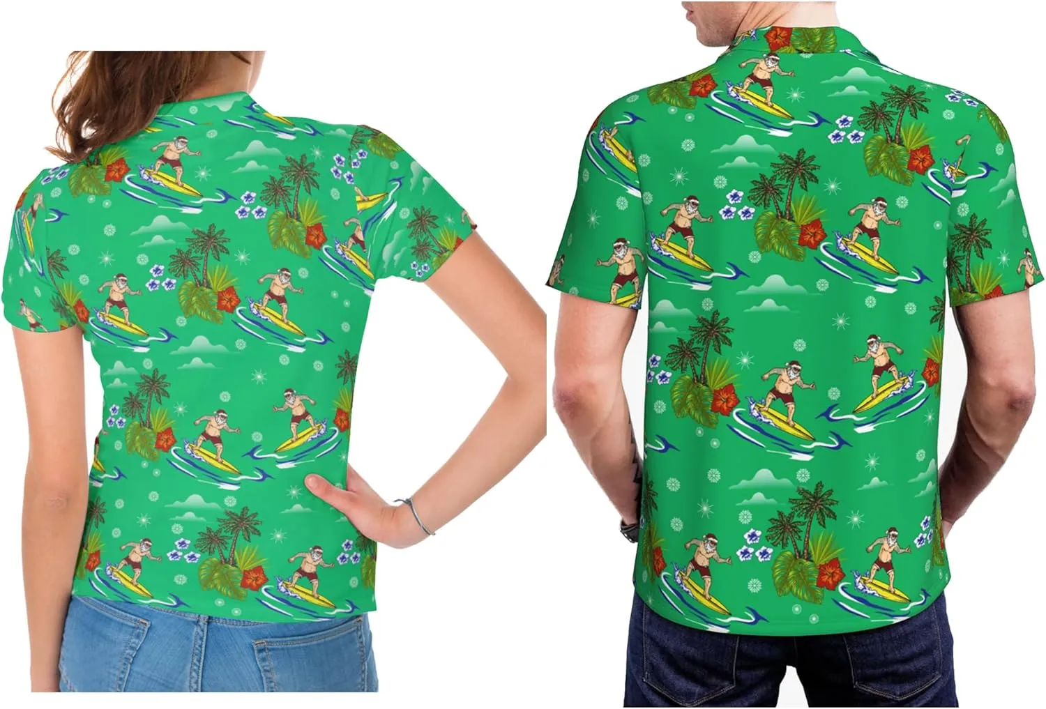 Funny Christmas Couple Golf Shirts,Matching Hawaiian Golf Shirt for Couple,Moisture Wicking Couple Polo Shirt for Men Women