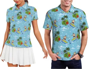 Funny Christmas Couple Golf Shirts,Matching Hawaiian Golf Shirt for Couple,Moisture Wicking Couple Polo Shirt for Men Women
