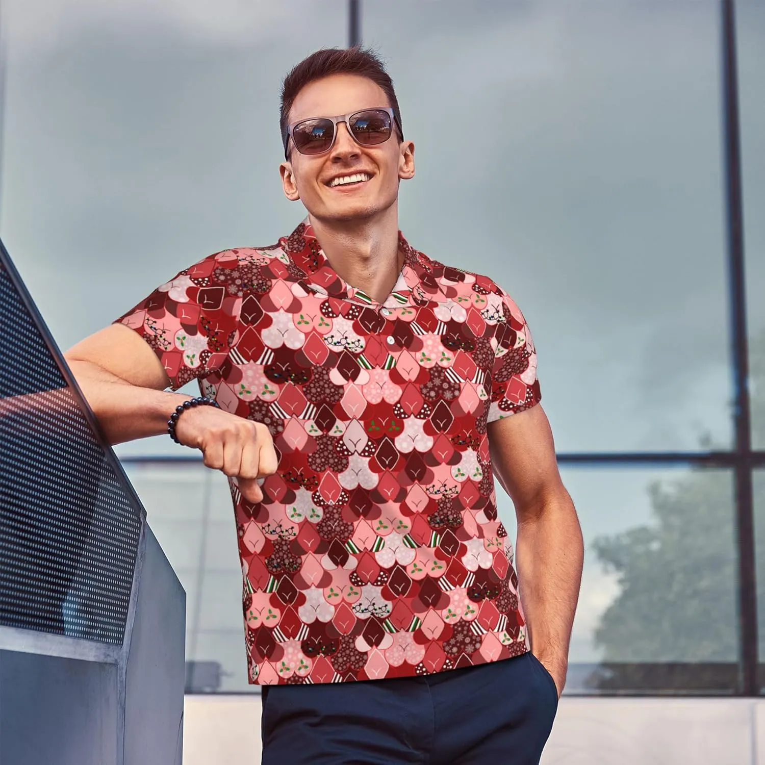 Funny Christmas Couple Golf Shirts,Matching Hawaiian Golf Shirt for Couple,Moisture Wicking Couple Polo Shirt for Men Women