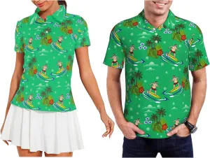 Funny Christmas Couple Golf Shirts,Matching Hawaiian Golf Shirt for Couple,Moisture Wicking Couple Polo Shirt for Men Women
