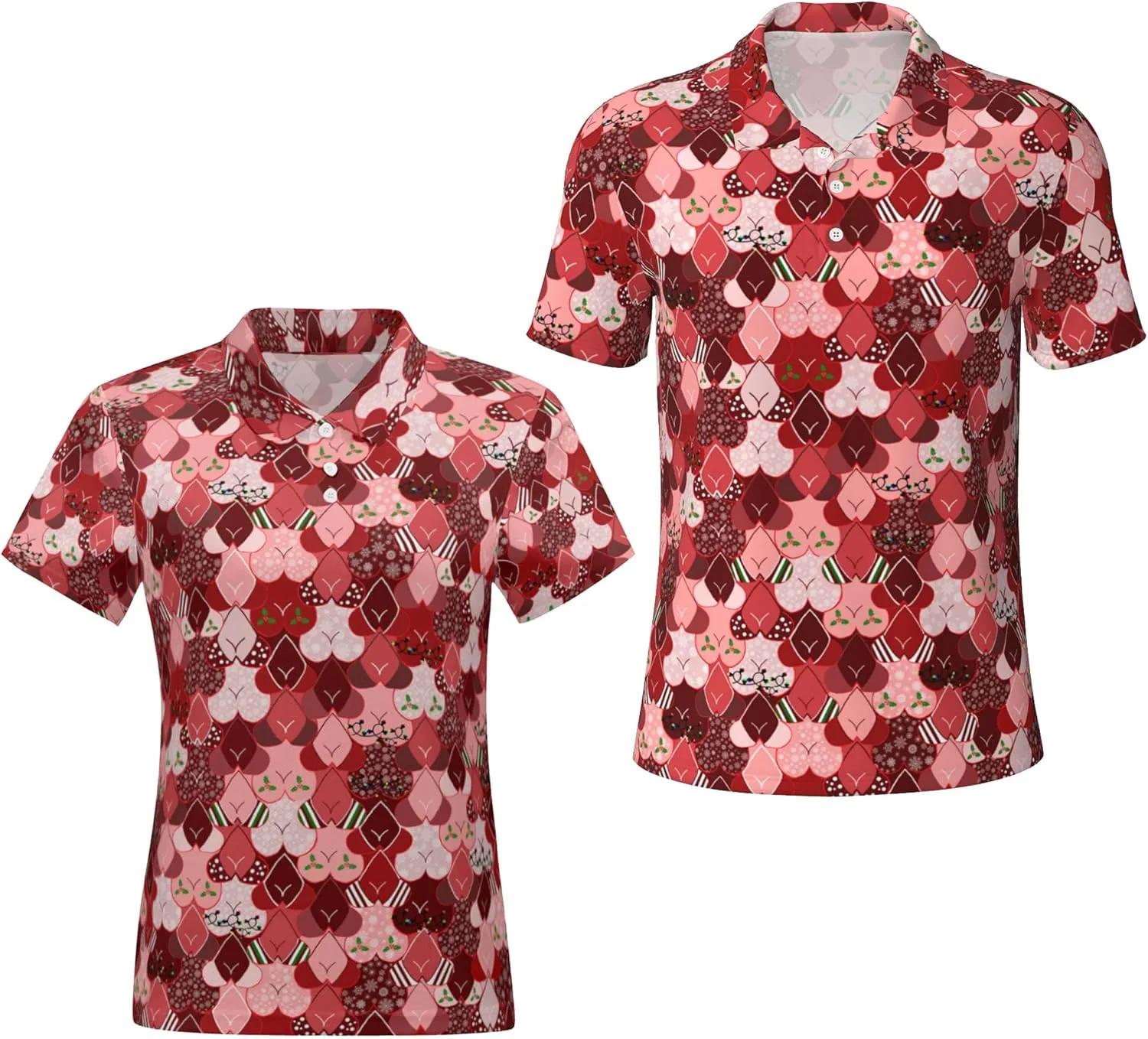 Funny Christmas Couple Golf Shirts,Matching Hawaiian Golf Shirt for Couple,Moisture Wicking Couple Polo Shirt for Men Women