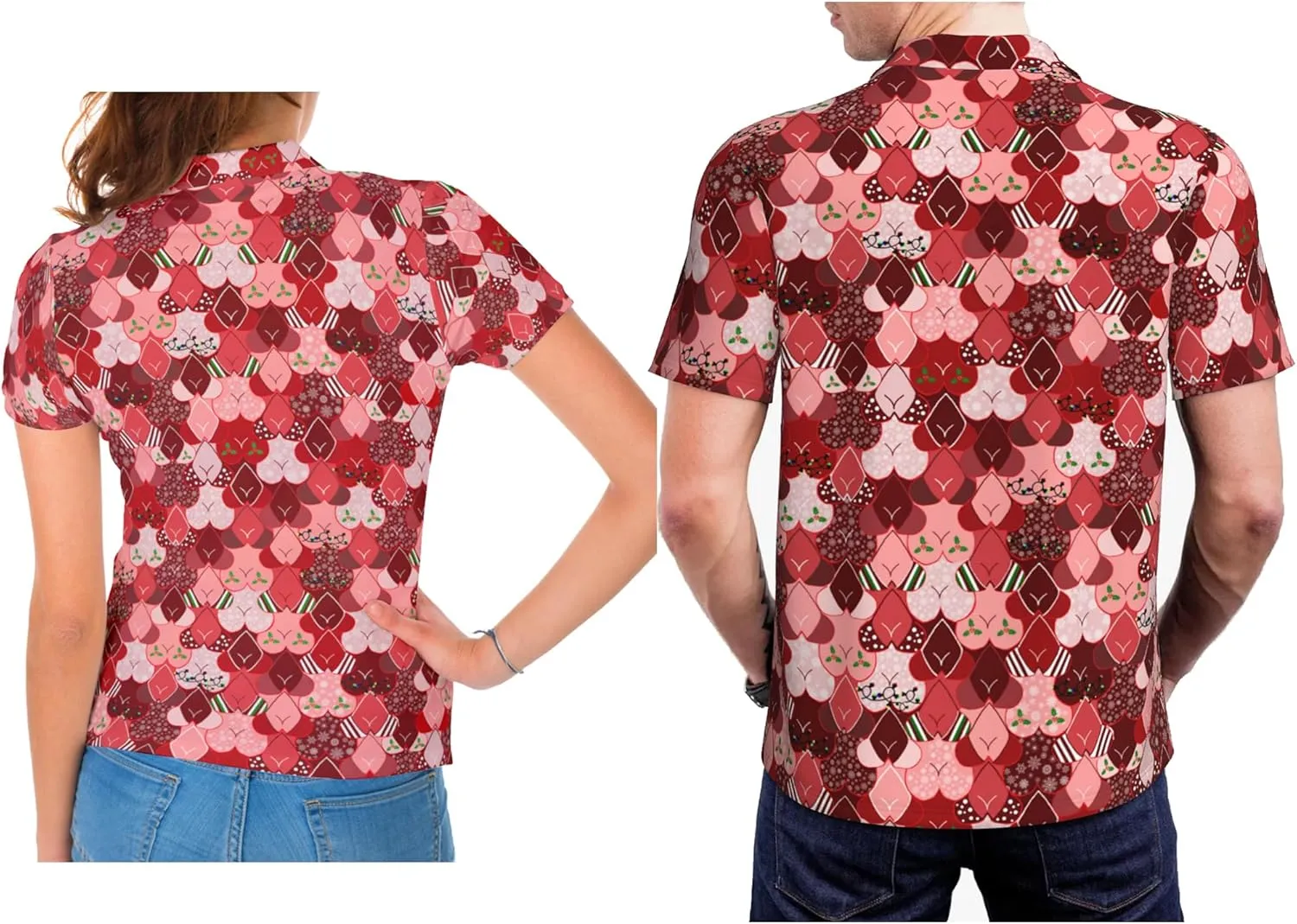 Funny Christmas Couple Golf Shirts,Matching Hawaiian Golf Shirt for Couple,Moisture Wicking Couple Polo Shirt for Men Women