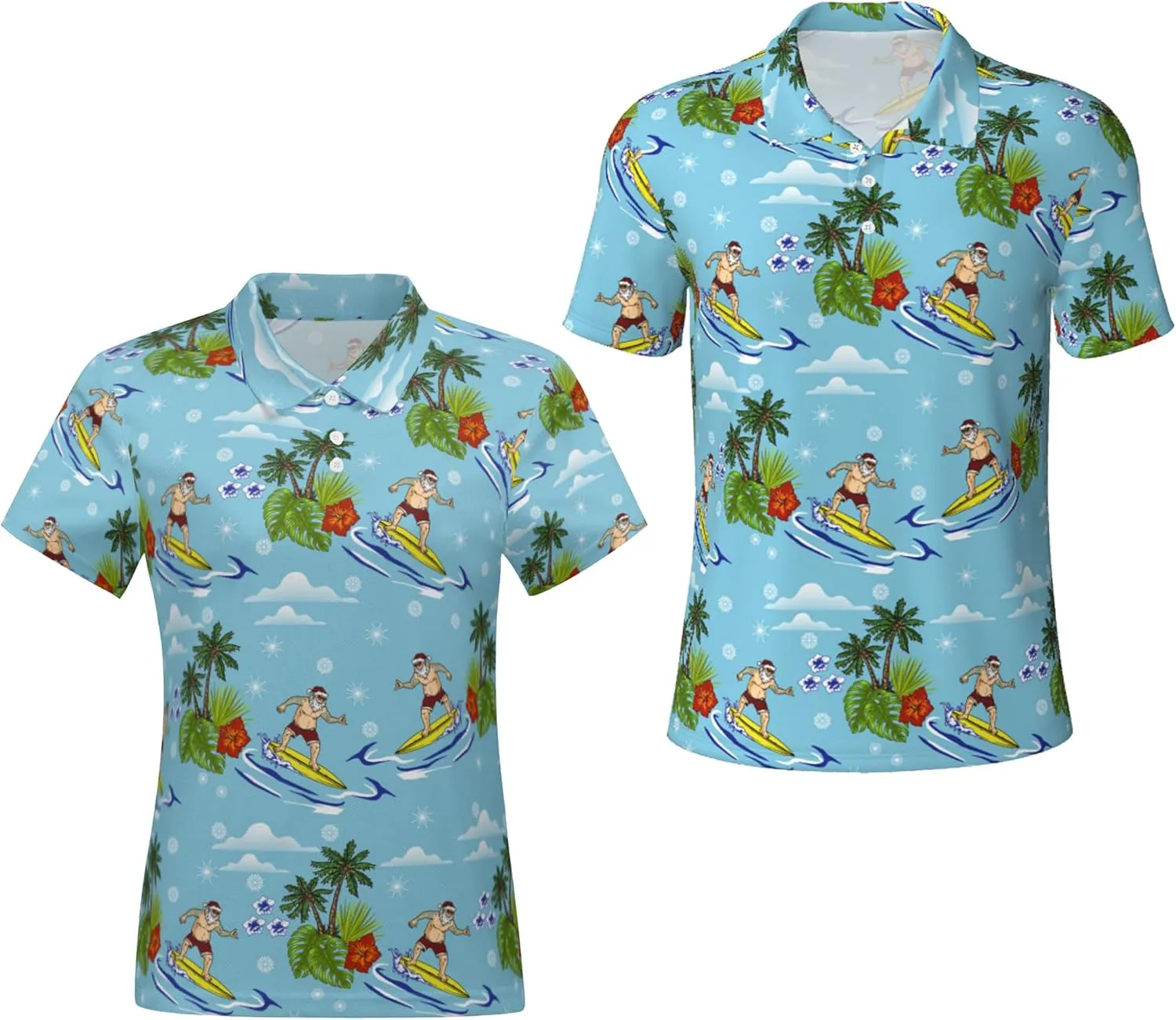 Funny Christmas Couple Golf Shirts,Matching Hawaiian Golf Shirt for Couple,Moisture Wicking Couple Polo Shirt for Men Women