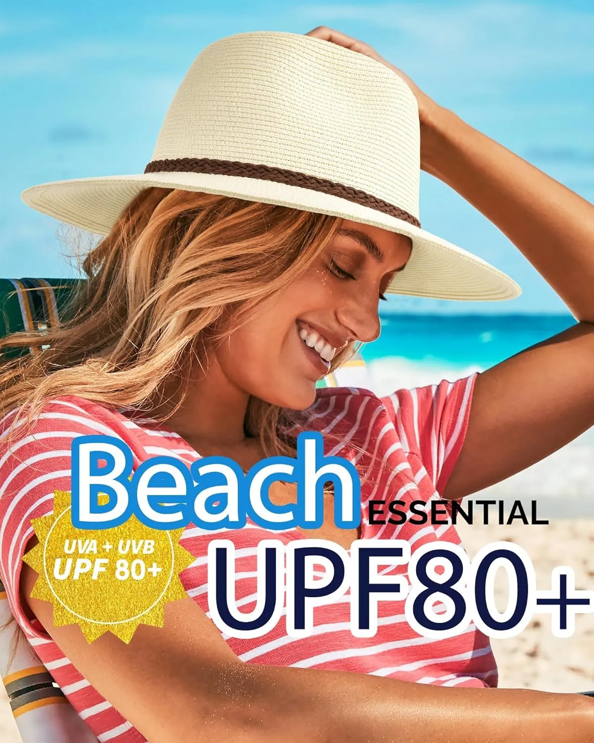 FURTALK Sun Hats for Women Summer Wide Brim UV UPF 80  Panama Fedora Foldable Packable Straw Beach Hat