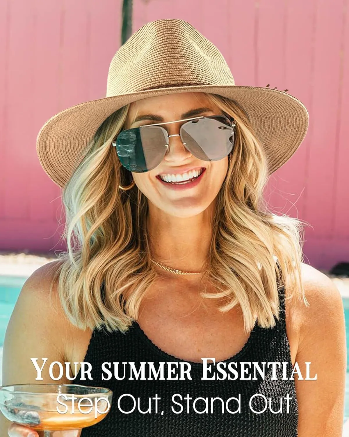 FURTALK Sun Hats for Women Summer Wide Brim UV UPF 80  Panama Fedora Foldable Packable Straw Beach Hat