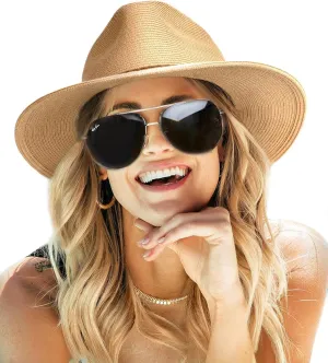 FURTALK Sun Hats for Women Summer Wide Brim UV UPF 80  Panama Fedora Foldable Packable Straw Beach Hat