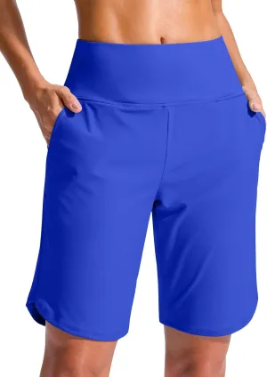 G Gradual Women's 9" Long Swim Board Shorts High Waisted Quick Dry Beach Swimming Shorts for Women with Pockets Liner