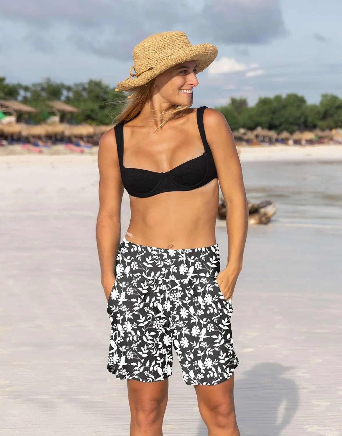 G Gradual Women's 9" Long Swim Board Shorts High Waisted Quick Dry Beach Swimming Shorts for Women with Pockets Liner