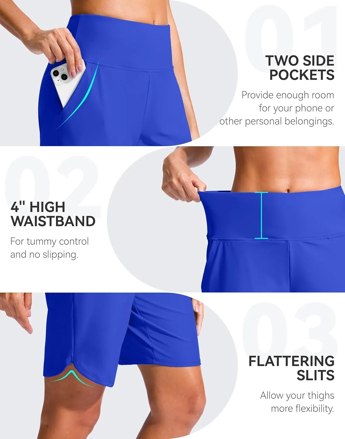 G Gradual Women's 9" Long Swim Board Shorts High Waisted Quick Dry Beach Swimming Shorts for Women with Pockets Liner