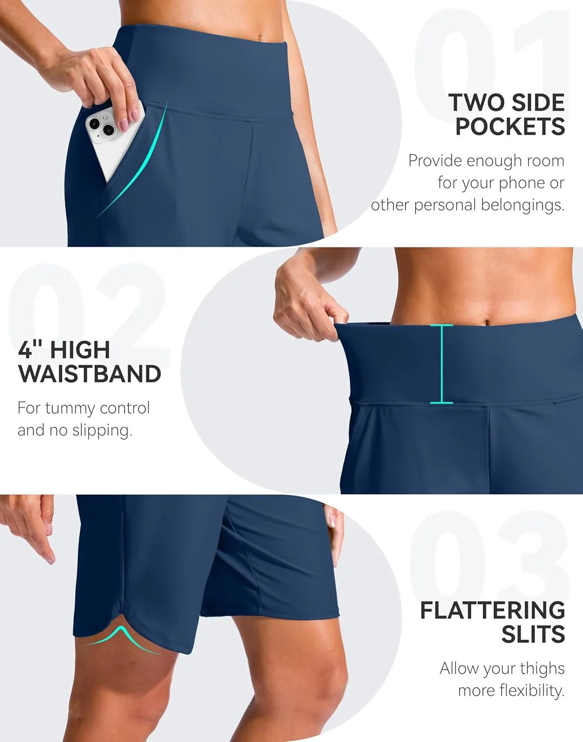 G Gradual Women's 9" Long Swim Board Shorts High Waisted Quick Dry Beach Swimming Shorts for Women with Pockets Liner