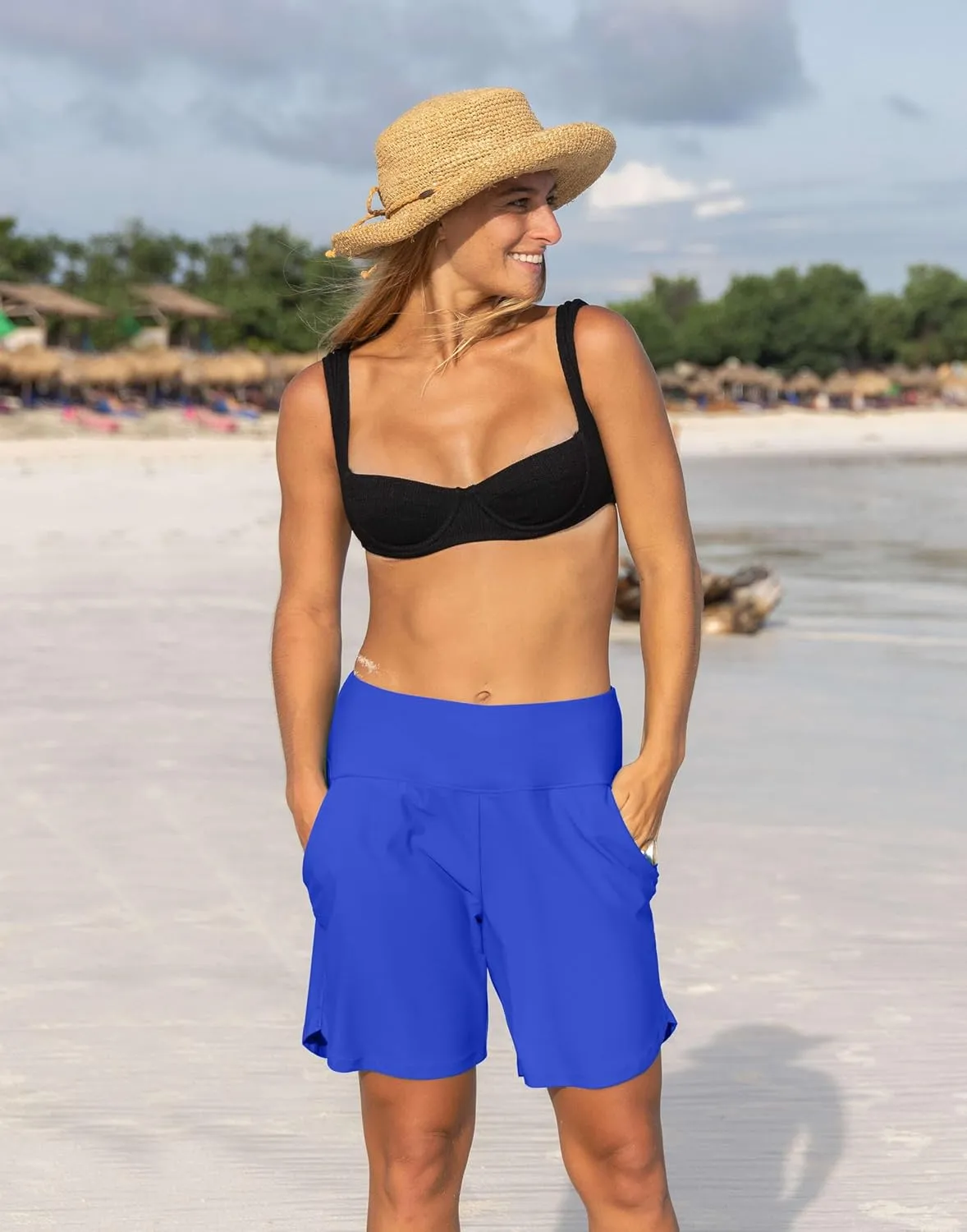 G Gradual Women's 9" Long Swim Board Shorts High Waisted Quick Dry Beach Swimming Shorts for Women with Pockets Liner
