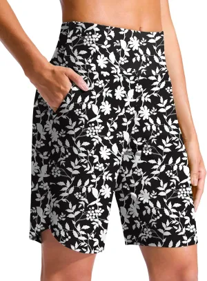 G Gradual Women's 9" Long Swim Board Shorts High Waisted Quick Dry Beach Swimming Shorts for Women with Pockets Liner