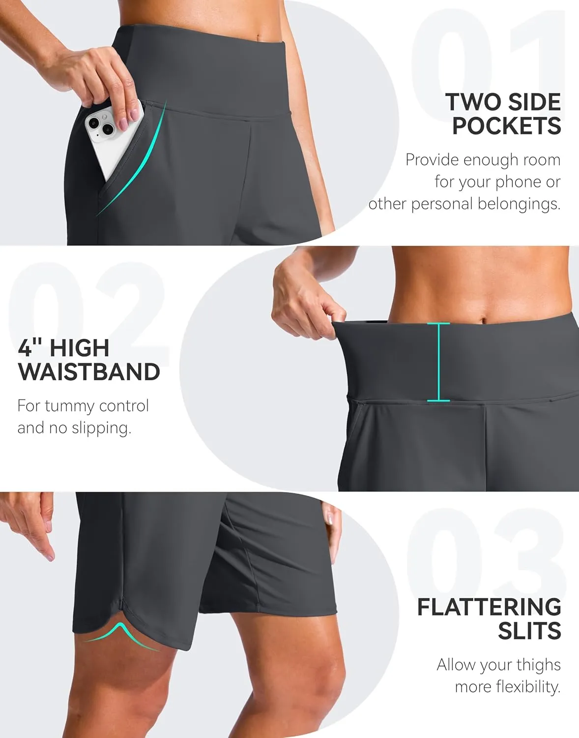 G Gradual Women's 9" Long Swim Board Shorts High Waisted Quick Dry Beach Swimming Shorts for Women with Pockets Liner