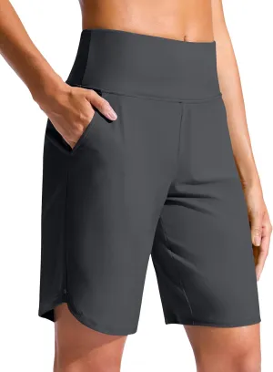 G Gradual Women's 9" Long Swim Board Shorts High Waisted Quick Dry Beach Swimming Shorts for Women with Pockets Liner