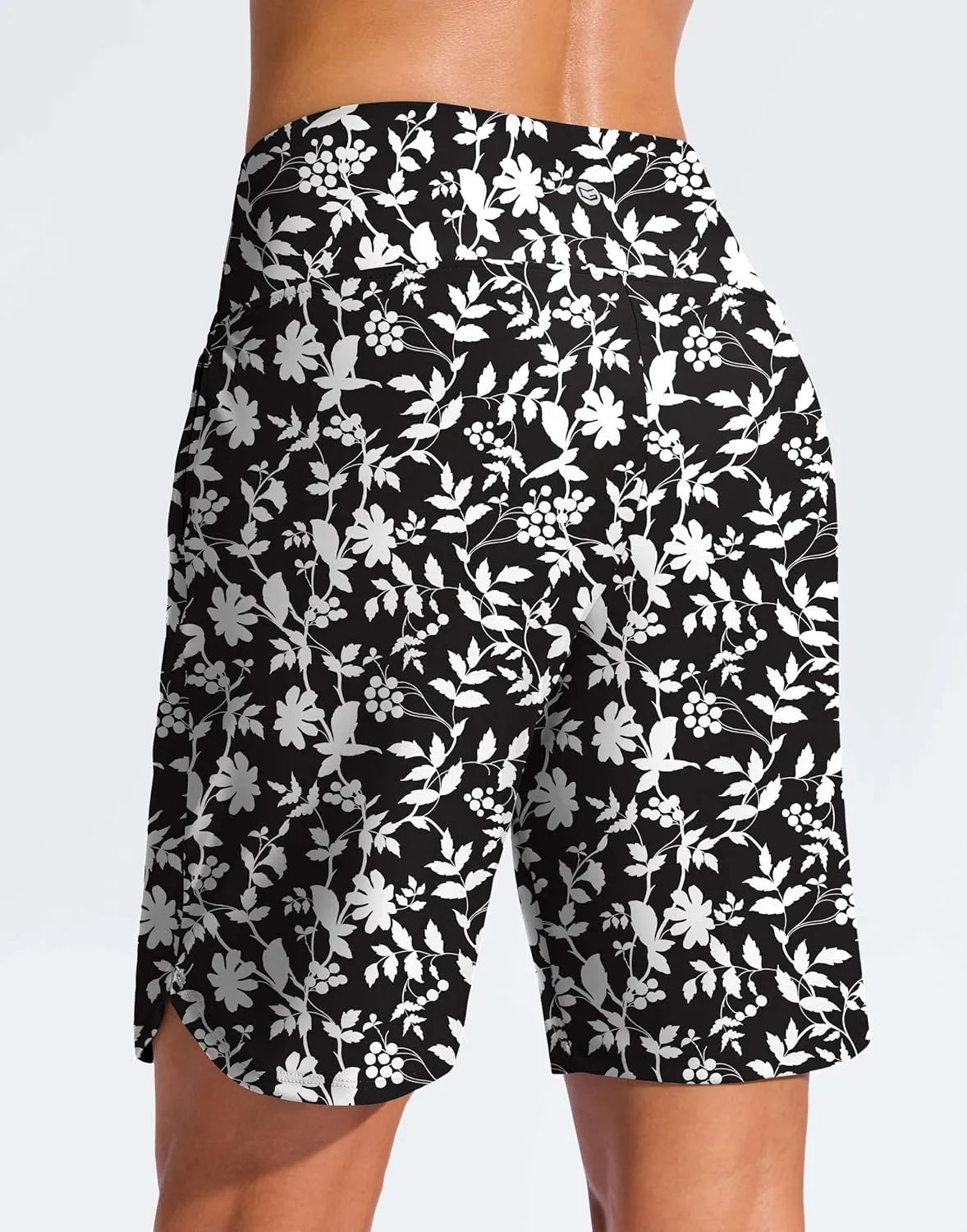 G Gradual Women's 9" Long Swim Board Shorts High Waisted Quick Dry Beach Swimming Shorts for Women with Pockets Liner