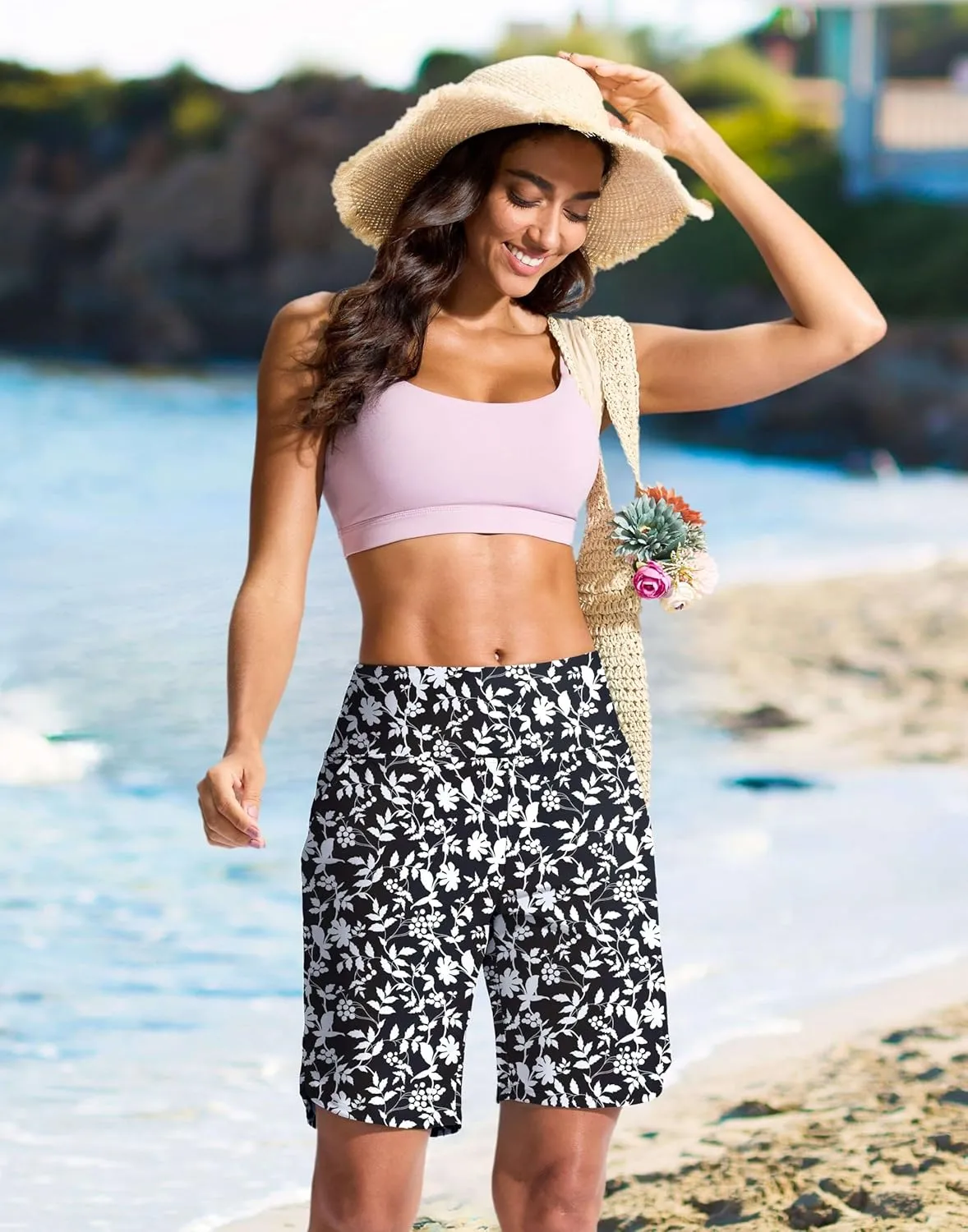 G Gradual Women's 9" Long Swim Board Shorts High Waisted Quick Dry Beach Swimming Shorts for Women with Pockets Liner