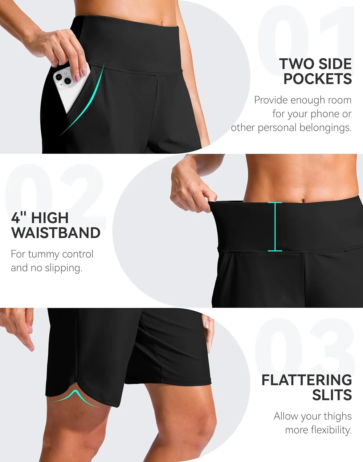 G Gradual Women's 9" Long Swim Board Shorts High Waisted Quick Dry Beach Swimming Shorts for Women with Pockets Liner