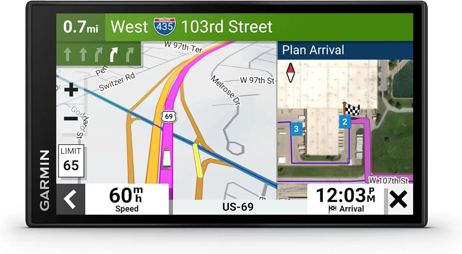 Garmin d?zl OTR610, Large, Easy-to-Read 6 GPS Truck Navigator, Custom Truck Routing, High-Resolution Birdseye Satellite Imagery, Directory of Truck & Trailer Services