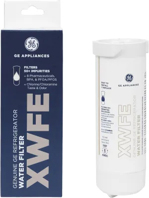 GE XWFE Refrigerator Water Filter, Genuine Replacement Filter, Certified to Reduce Lead, Sulfur, and 50  Other Impurities, Replace Every 6 Months for Best Results, Pack of 1