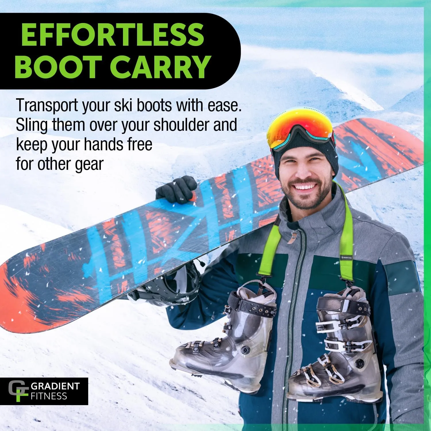 Gradient Fitness Boot Carrier Straps for Ski & Snowboard, Anti Slip Downhill Ski Straps Boot Carry, Shoulder Sling Tote Leash