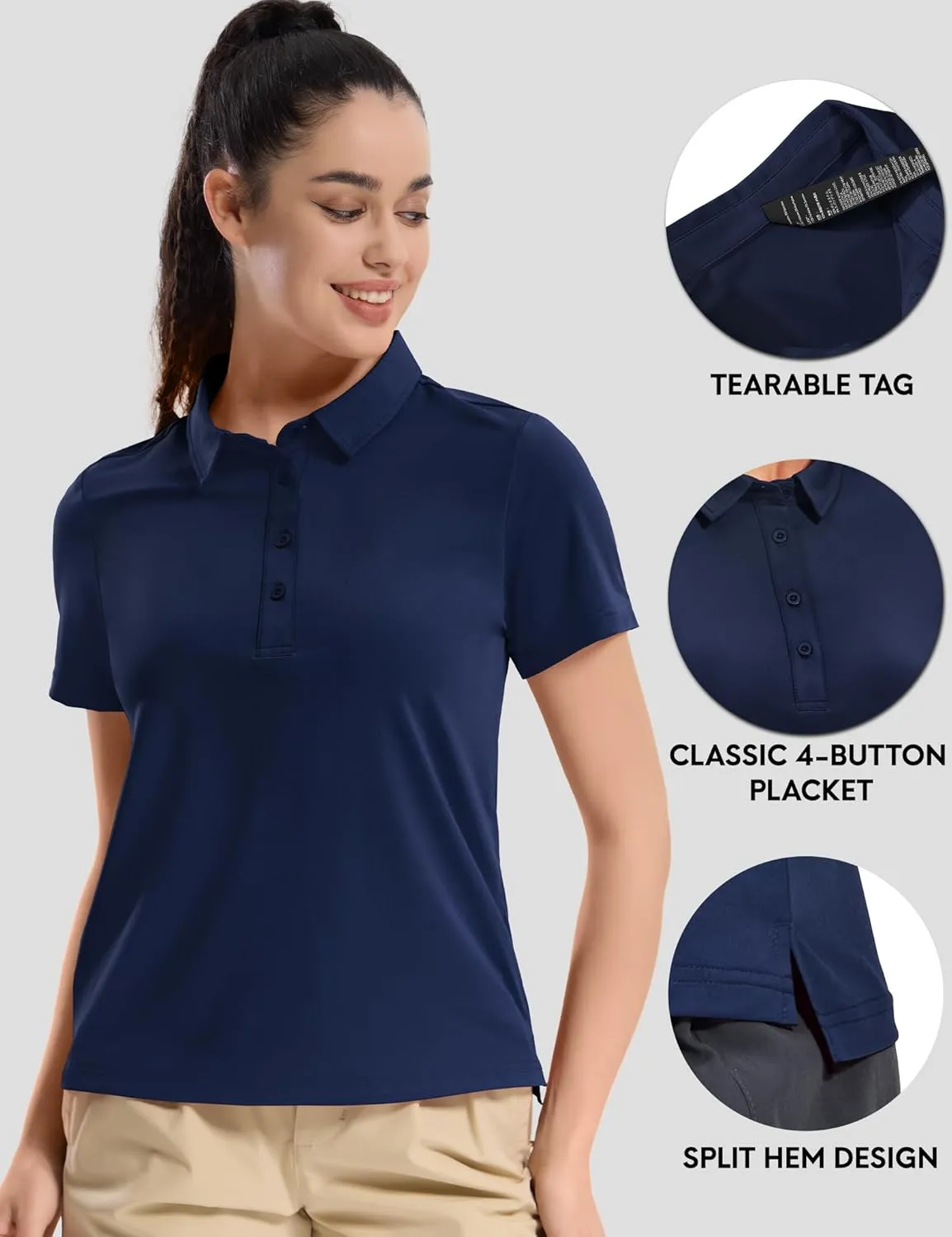 Haimont Womens Polo Shirts Golf Casual Work Short Sleeve UPF 50   Sun Protection 4 Buttons Collared Shirt Quick Dry Tops
