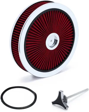 High Flow Replacement 43661 Air Cleaner filter Compatible with Chevrolet GMC Ford 14"x3" - Flow-Thru Lid Washable and Reusable Round Air Filter Element Kit - With Star Wing Nut (Red)